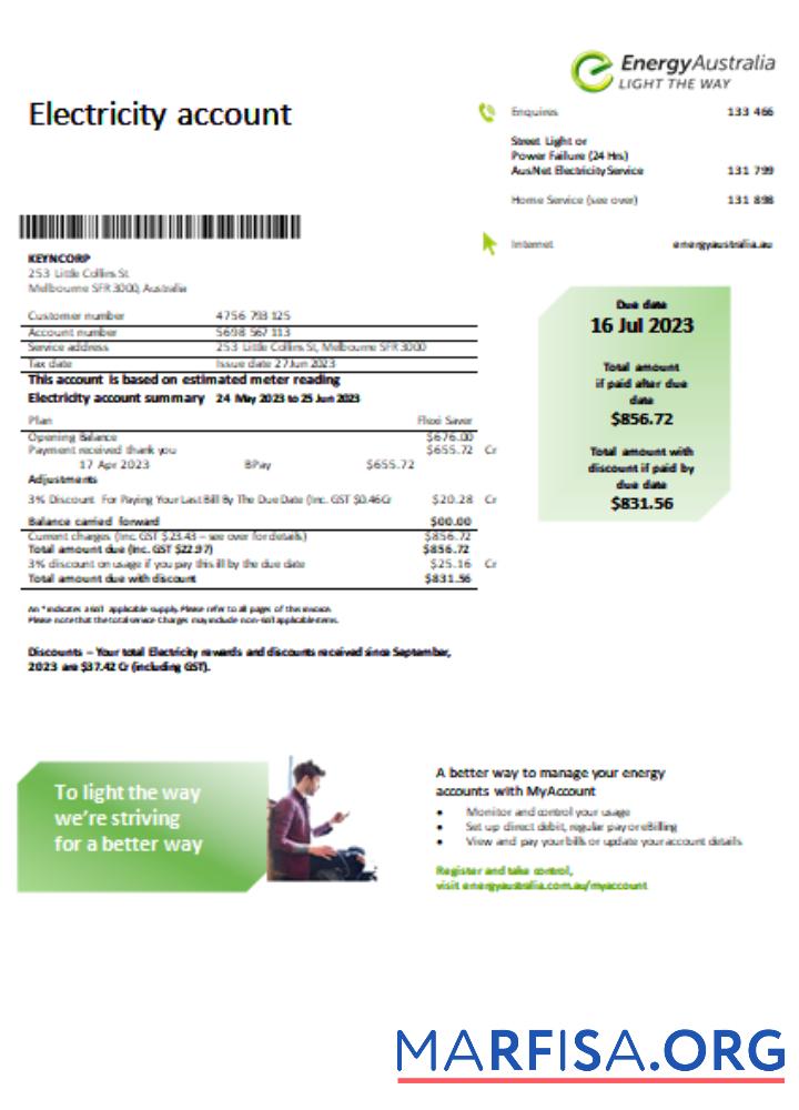 Realistic Energy Australia electricity utility business bill SCR sample
